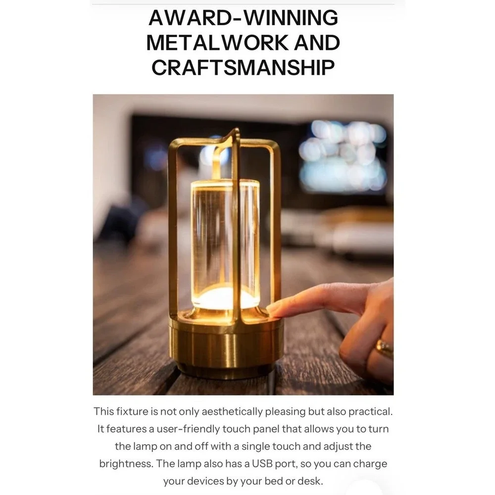 Klarako‎ Crystal Lantern Lamp–Modern Cordless Rechargeable Bedside & Outdoor NEW